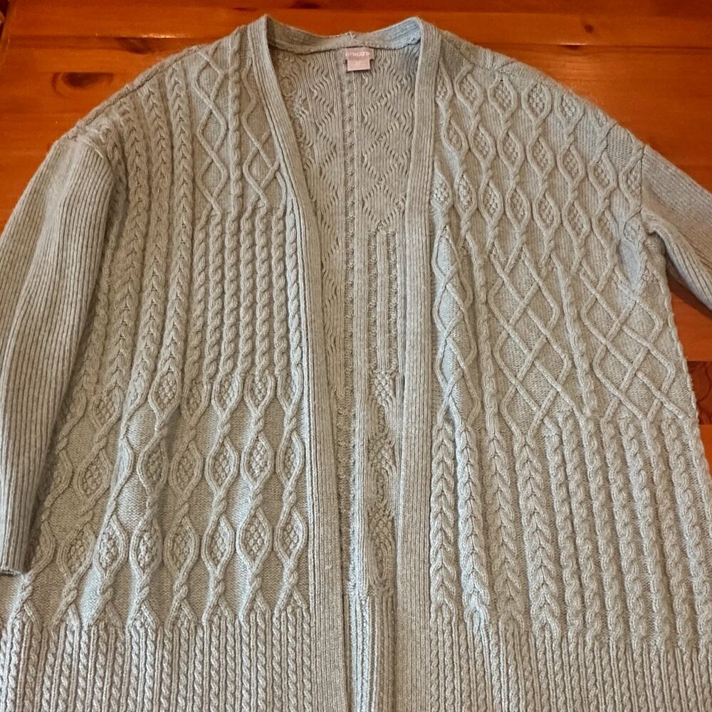Chicos’s Cable Stitch Cardigan Size 3P or XLP Color Mint Green